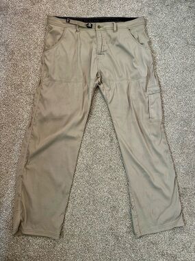 Prana Pants Mens 40x32 Beige Tan Stretch Zion Hiking Cargo Belted Snaps Outdoors